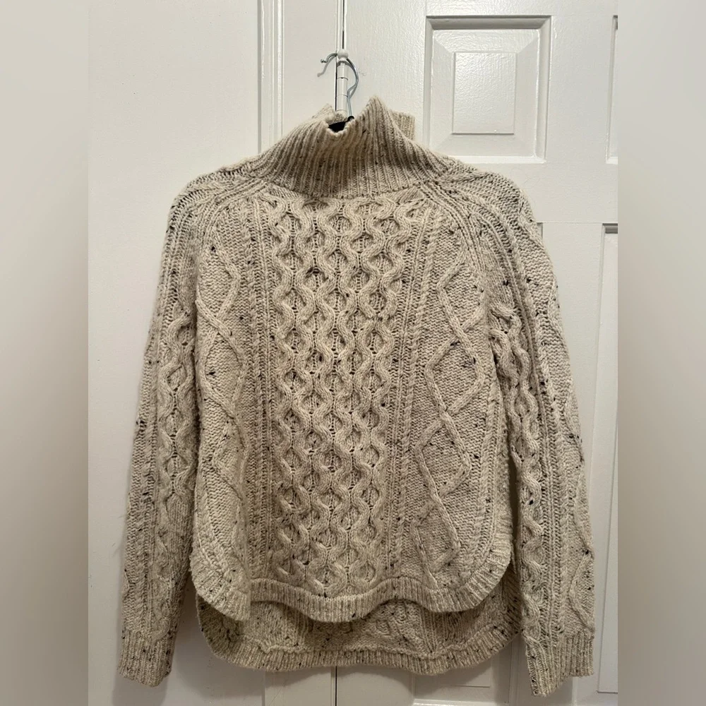 Madewell Speckled Cream Cable-Knit Turtleneck Sweater - Picture 2 of 6